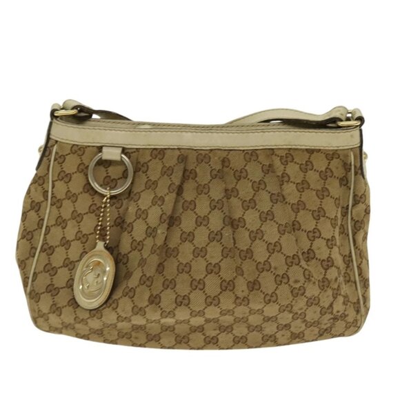 GUCCI GG Canvas Shoulder Bag Beige Gold - Picture 2 of 15